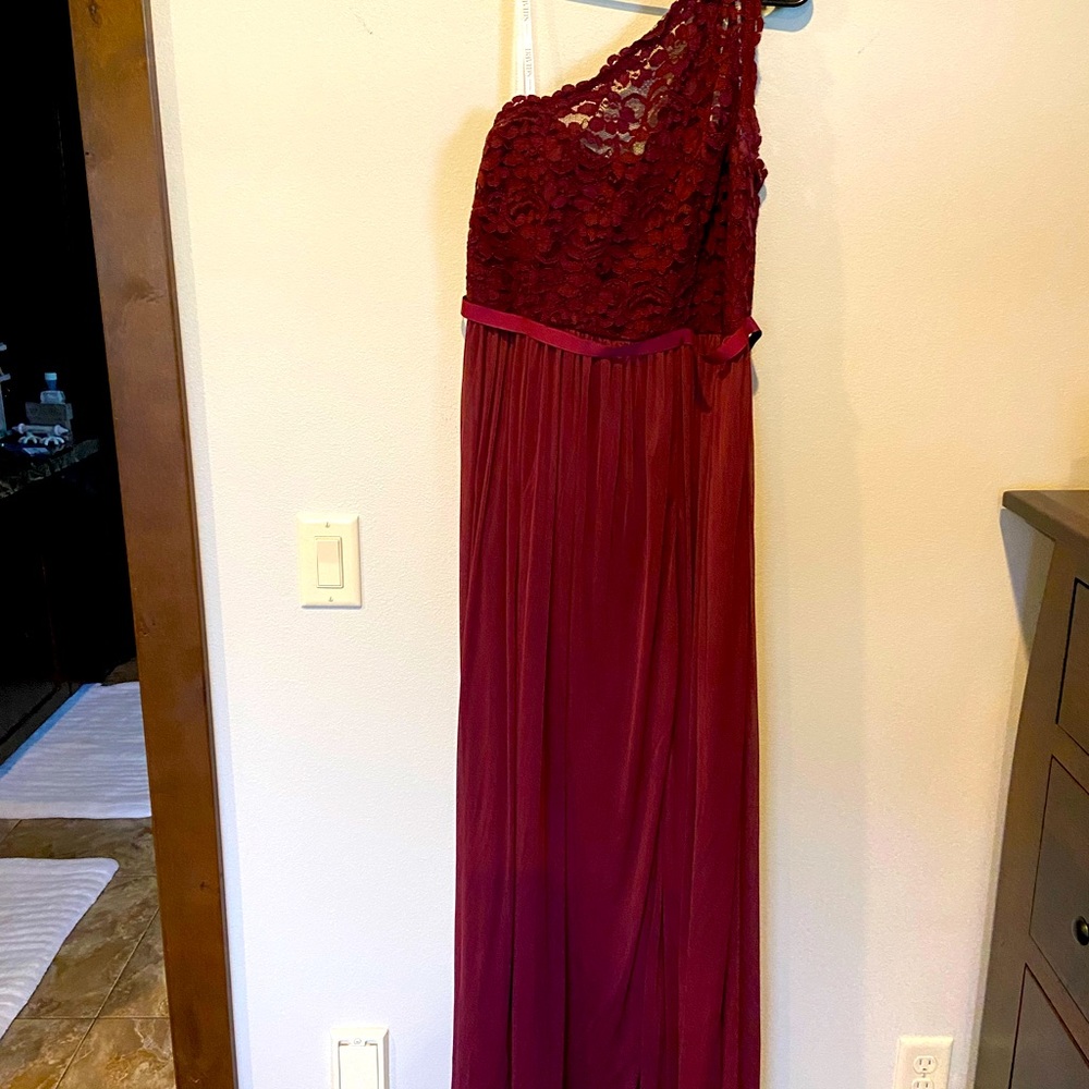 One shoulder lace Davids bridal bridesmaid long dress